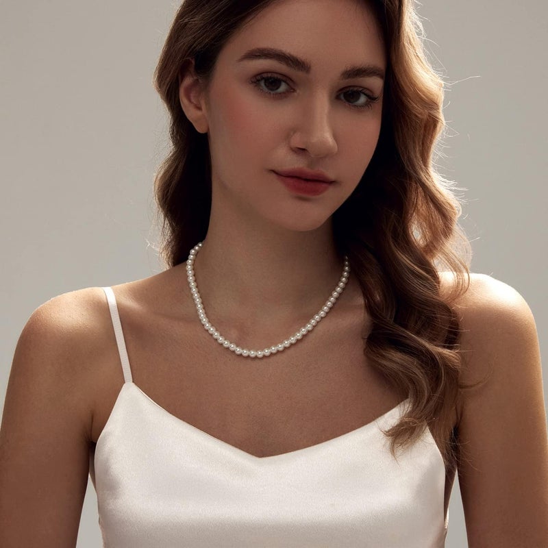 Zeffy Pearl Necklace 4MM/6MM/8MM Dainty Round Imitation Pearl Choker Necklace Wedding Pearl Necklace Delicate Jewelry for Women Simple Bridesmaid Jewelry Gifts - Image 4